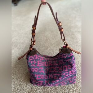 Dooney & Bourke Pink and Denim Hobo Leather Trim Bag Doodle Collection Graffiti